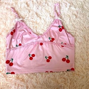 Shein Frill Trim Bow Detail Cherry Cami Crop Top